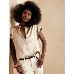 NWT Banana Republic Serenade Silk Dolman Tunic Beige Luxury Oversized Top Small